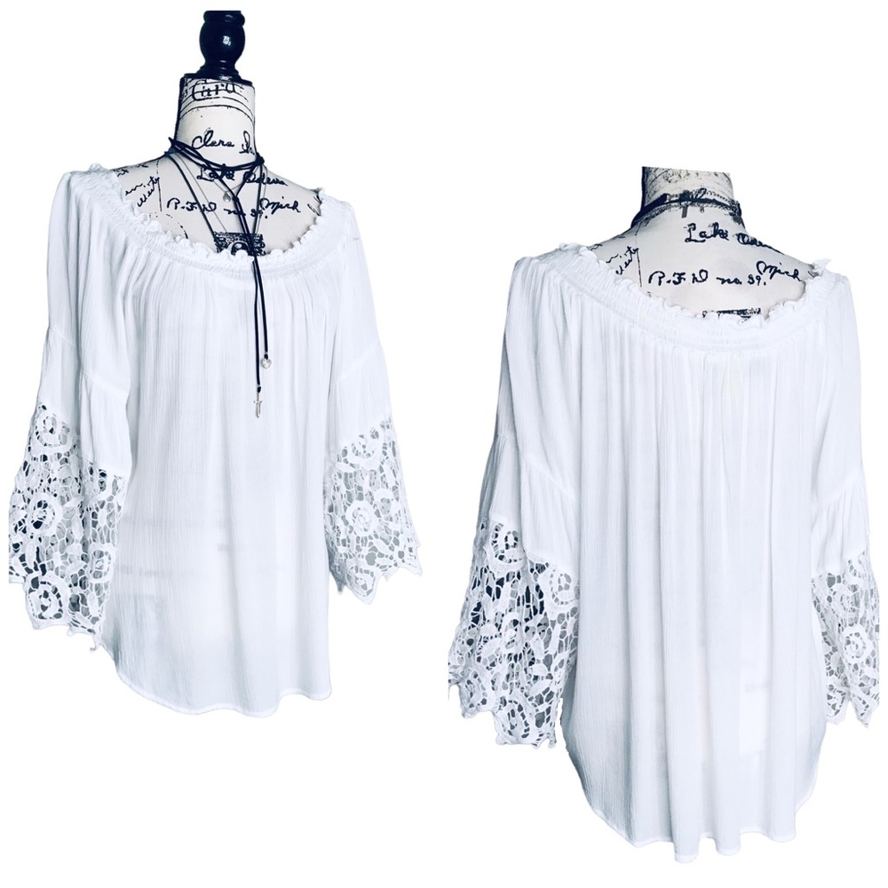 Studio West - Off-The-Shoulder Crochet Knit Sleeves - M